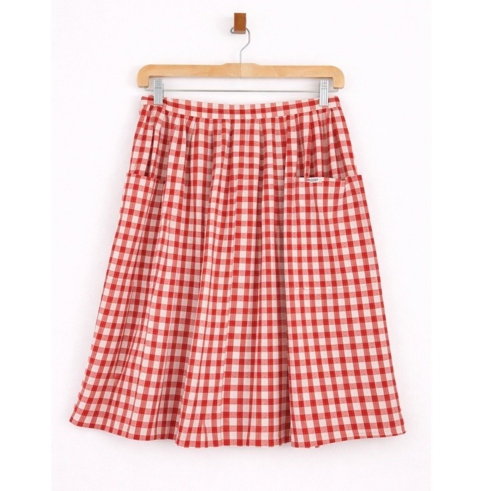 Vintage Esprit Red Plaid Midi Skirt High Waist A-Line 90s Cottagecore Size 14 - Picture 2 of 8